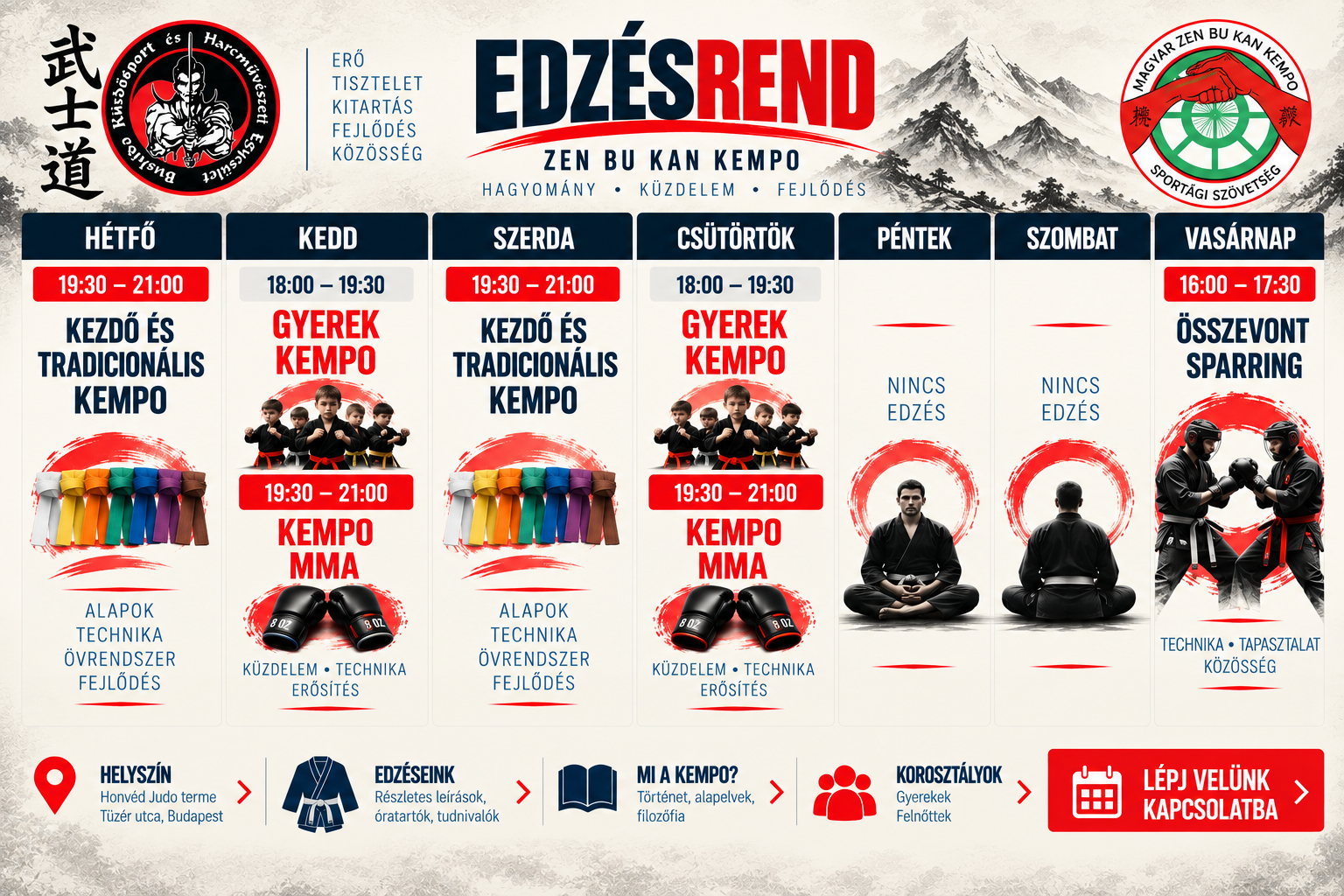 Bushido Kempo heti edzésrend és díjak Budapesten – Zen Bu Kan Kempo